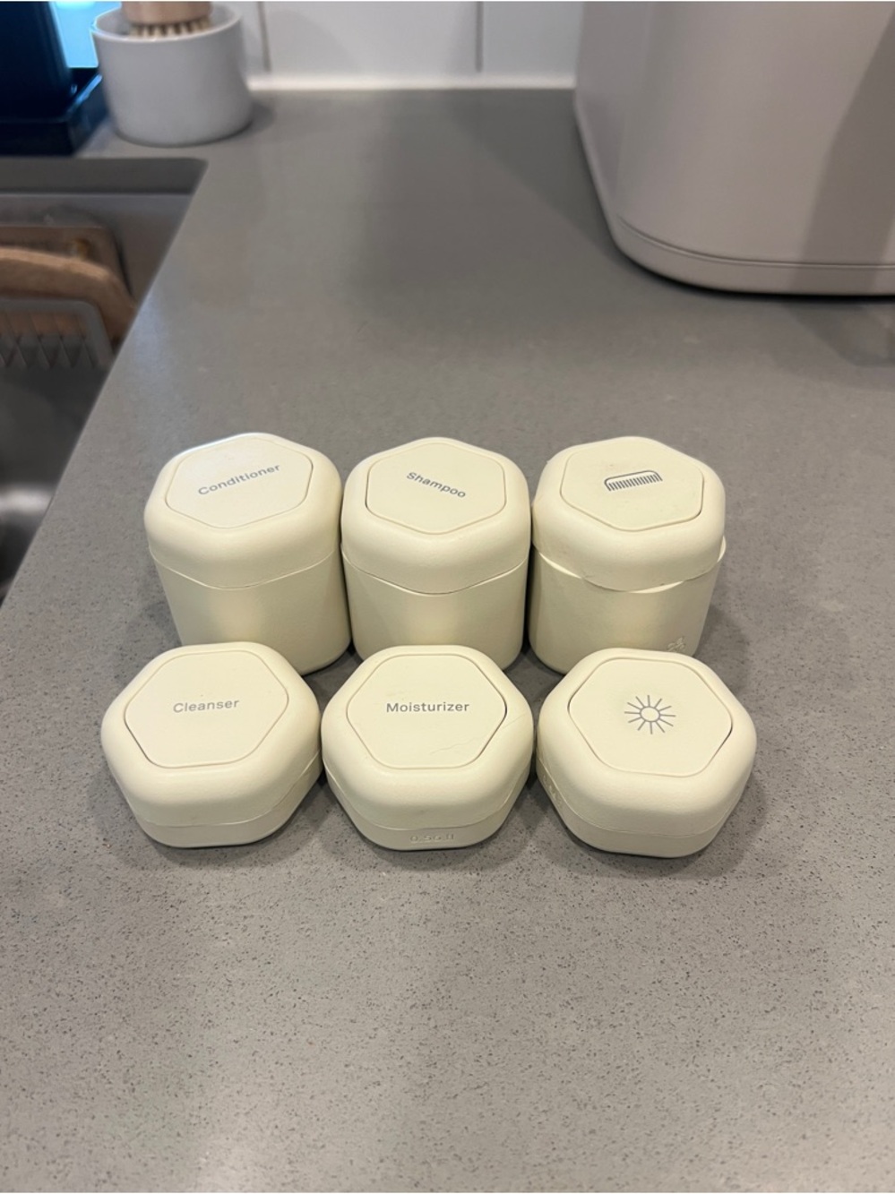 Cadence Cream Travel Toiletry Jars - 6 Piece Set